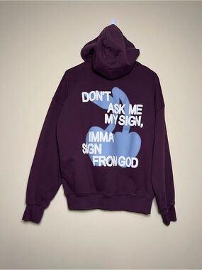 Nude Project Cherry Graphic Sign From God Hoodie Sweatshirt Maroon Purple Size L